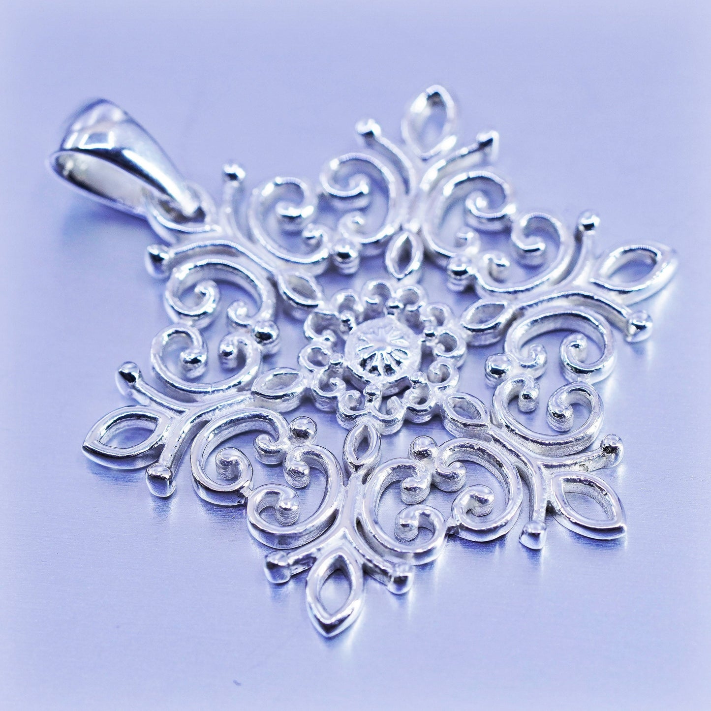 antique sterling 925 silver filigree snowflake pendant charm