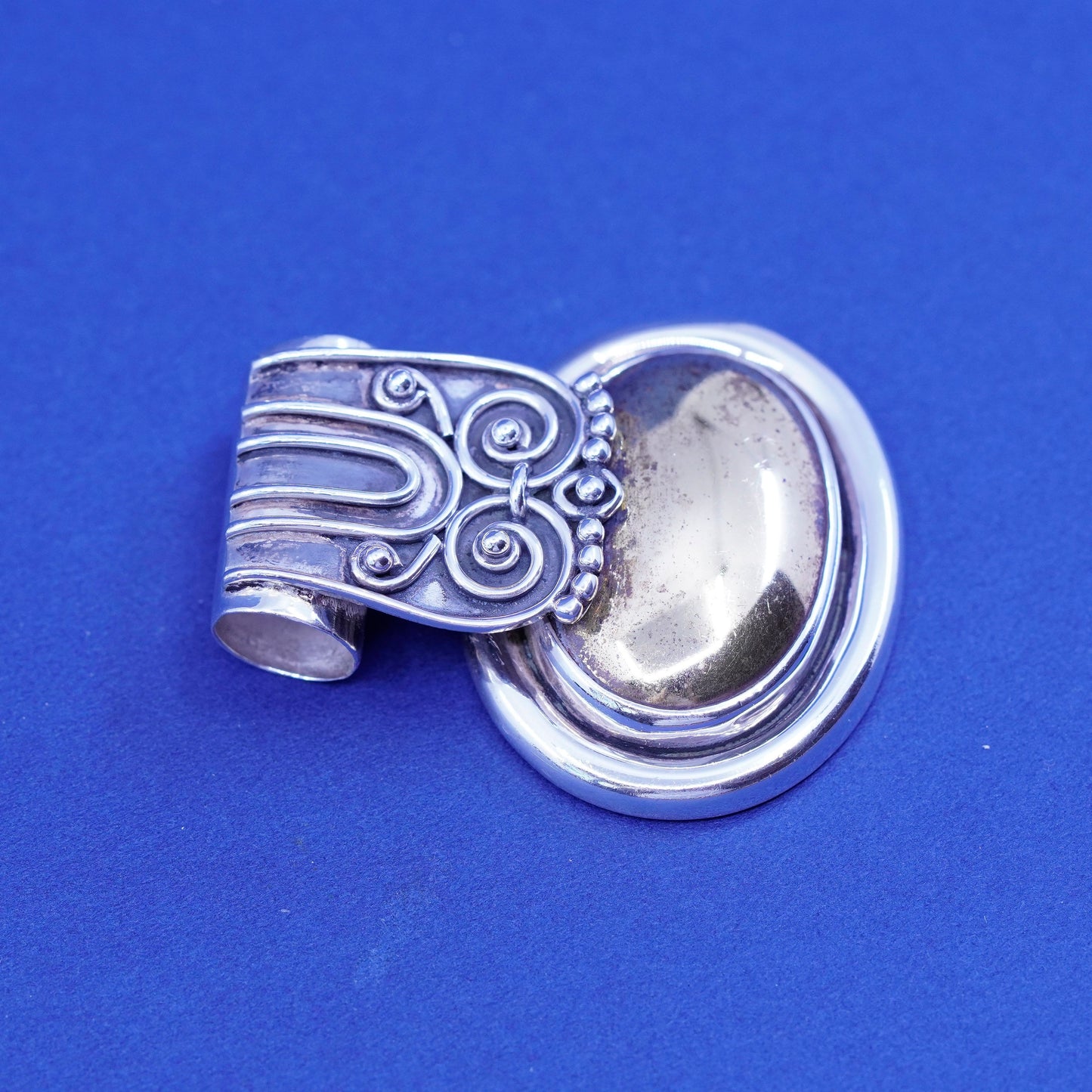 Vintage Peyote Bird Sterling silver handmade pendant, 925 oval with brass