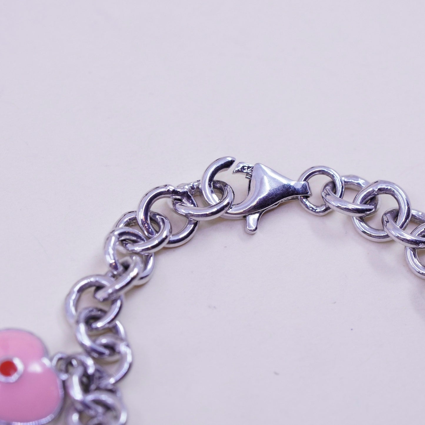 7”, sterling silver circle bracelet, 925 chain enamel heart key sandal charms