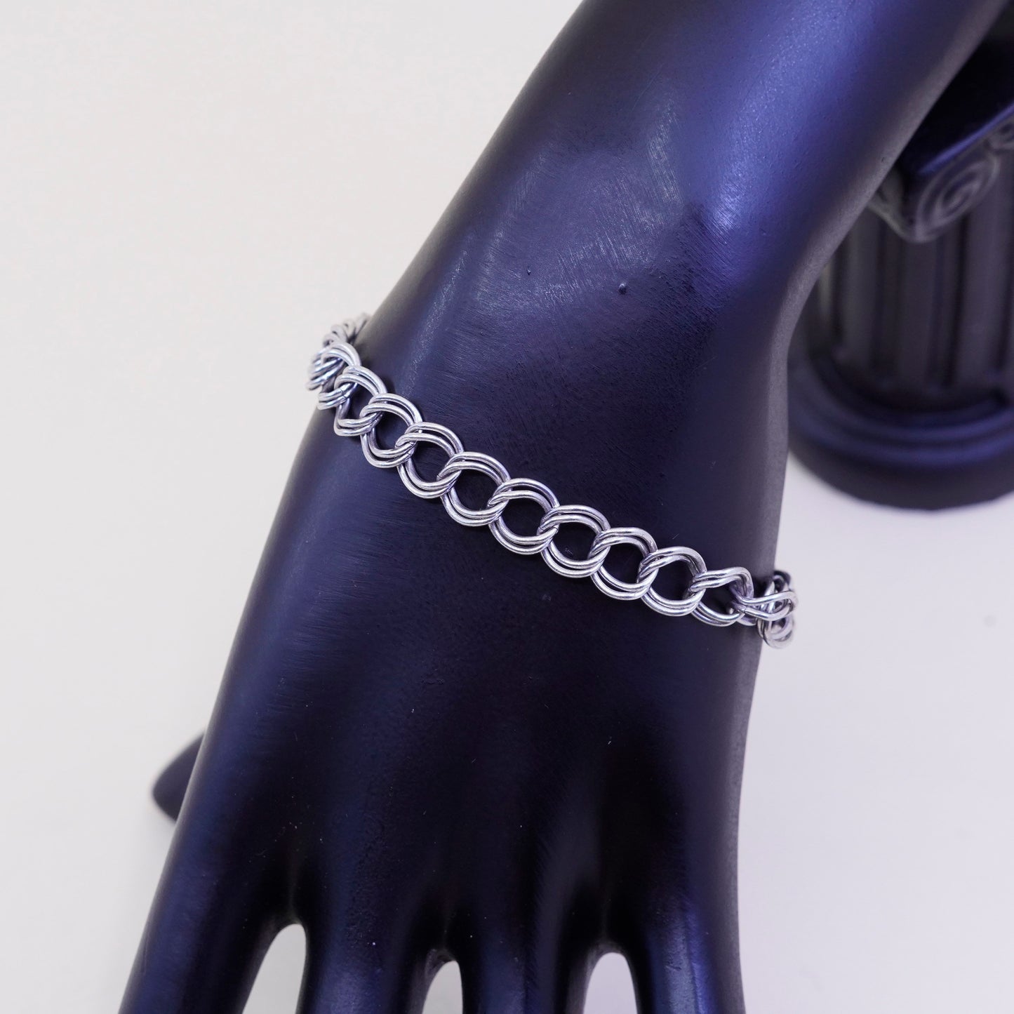 6.75”, 8mm, Vintage sterling silver bracelet, 925 double curb chain