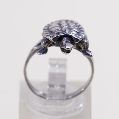 Size 4 Vintage Mexico Sterling Silver Handmade Sea Turtle Ring W/ Movable Joint
