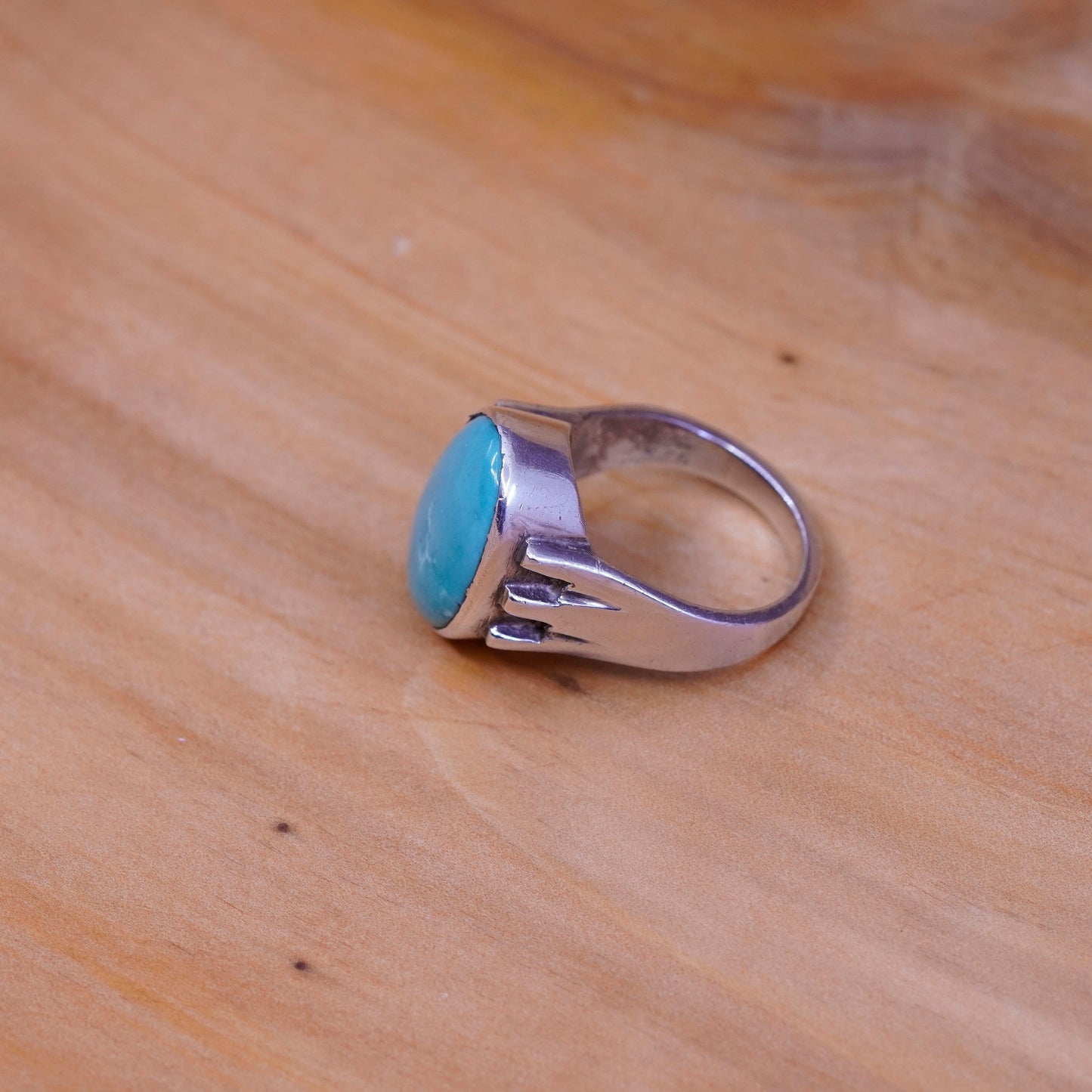 Size 6, vintage Sterling 925 silver handmade ring with oval turquoise