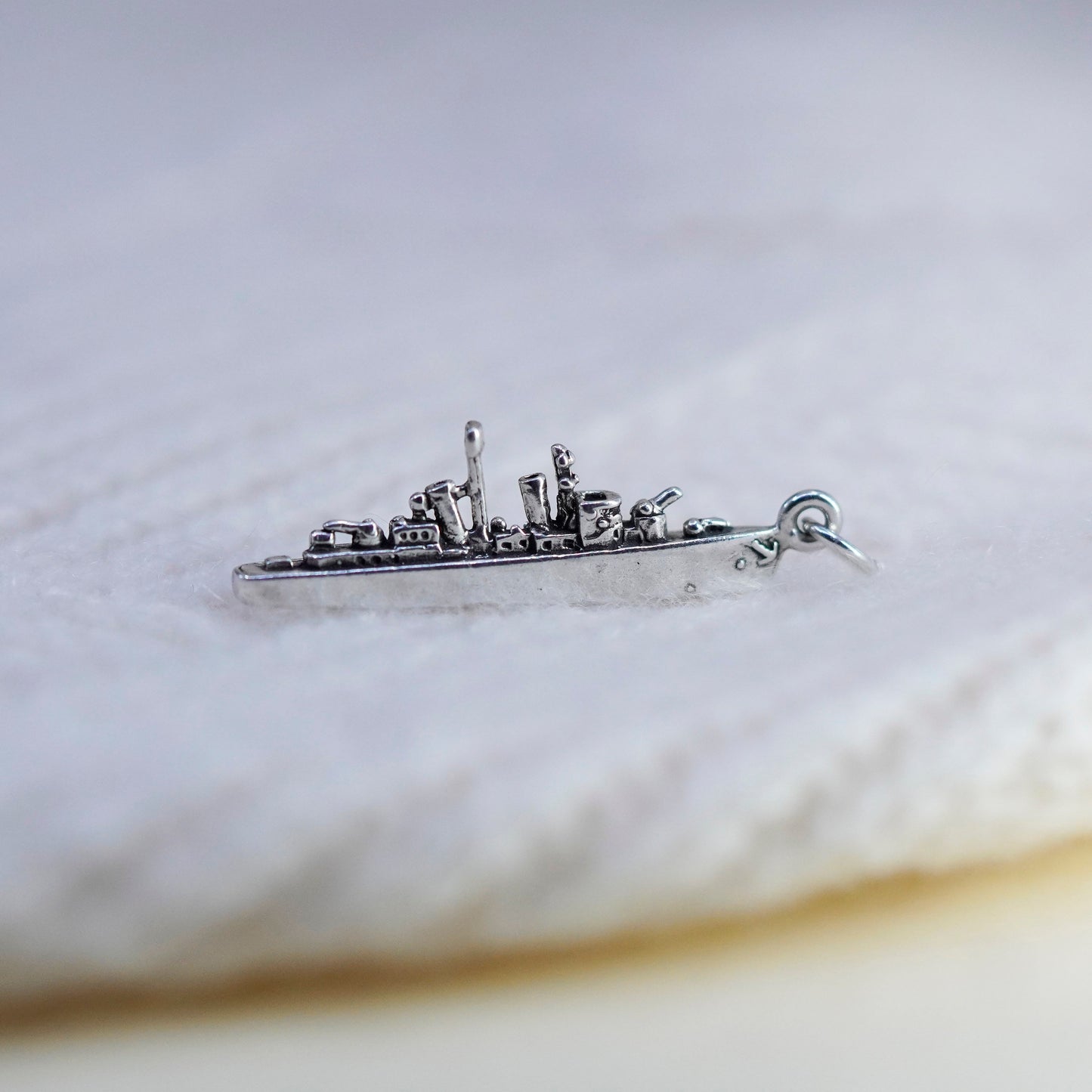 Vintage sterling silver handmade ship warship charm, 925 pendant