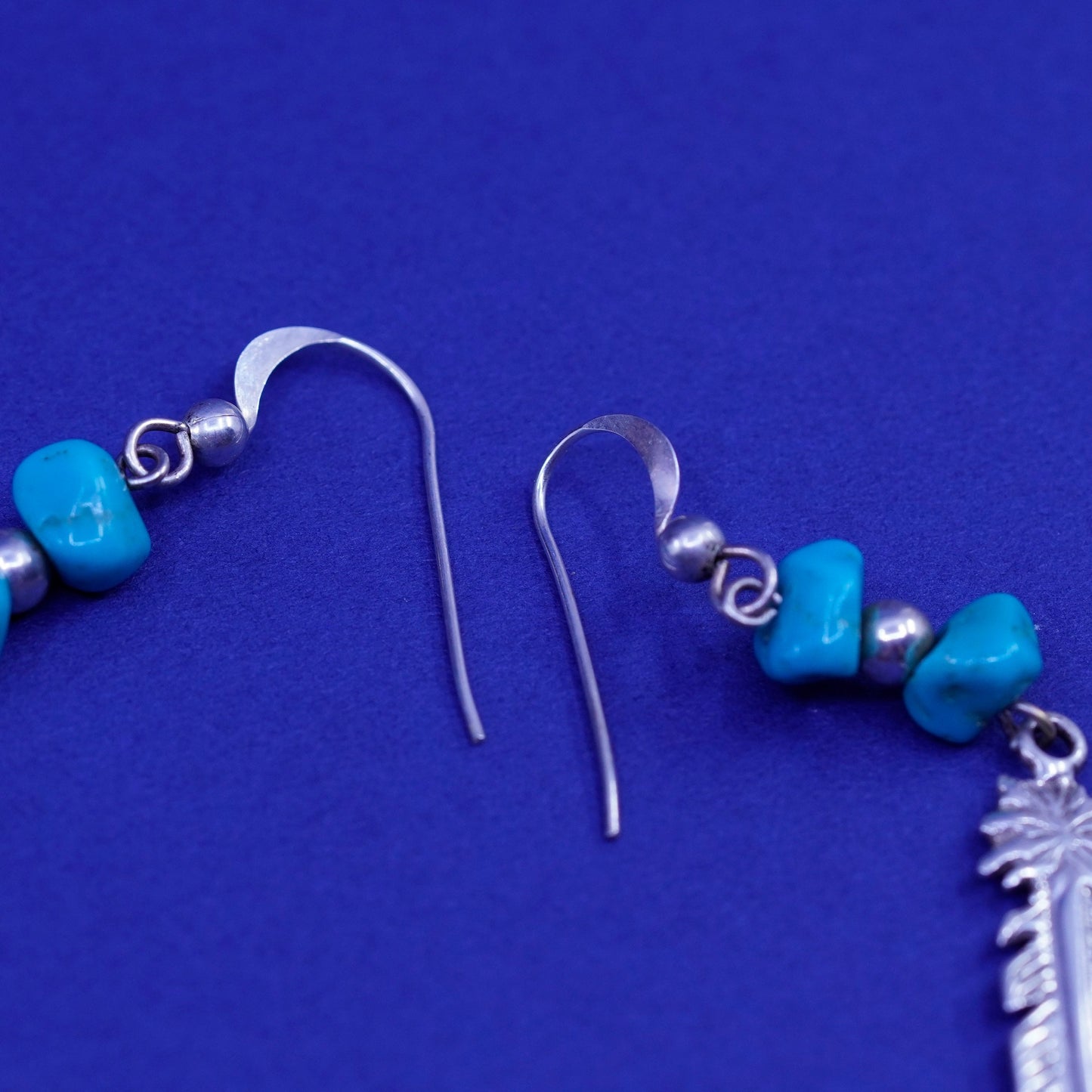 Vintage southwestern sterling 925 silver handmade earrings feathers turquoise