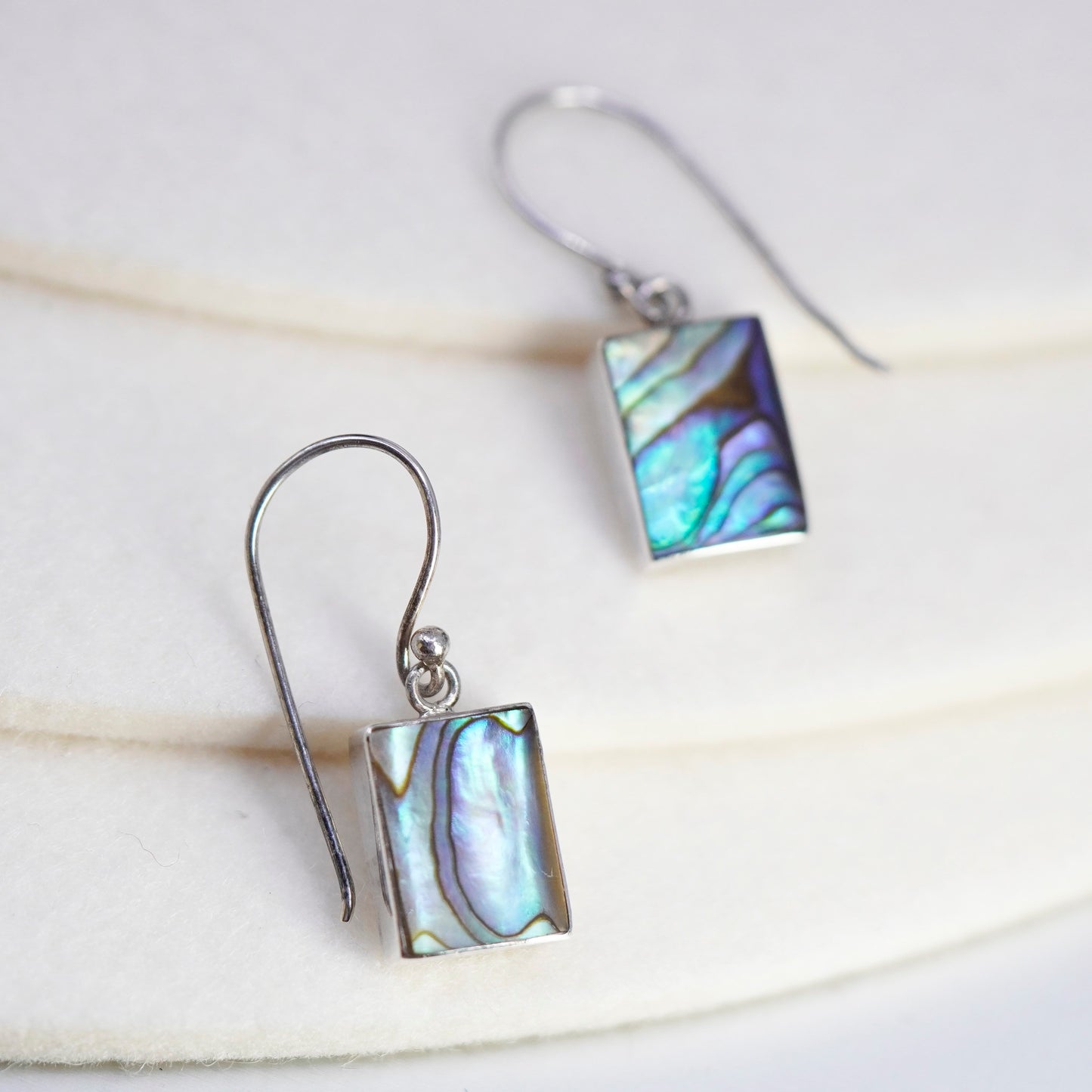 Vintage designer Sterling 925 silver handmade earrings with rectangular abalone