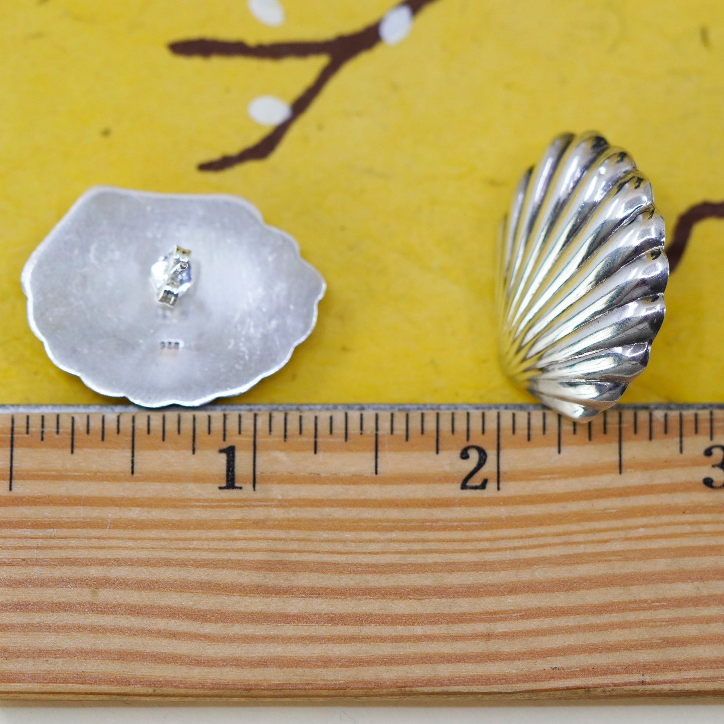 Vintage Sterling silver handmade earrings, 925 shell studs