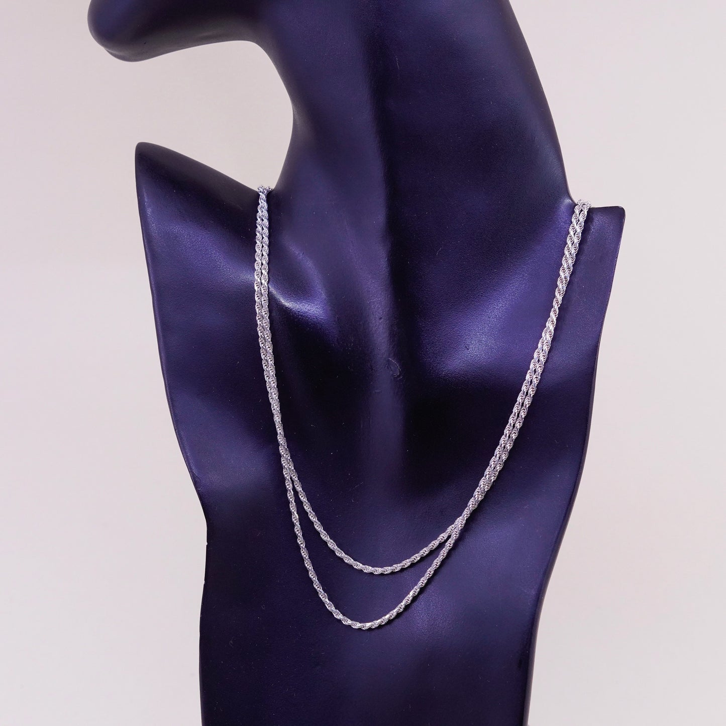 48”, Vintage italy sterling silver diamond cut rope chain, Italian 925 necklace