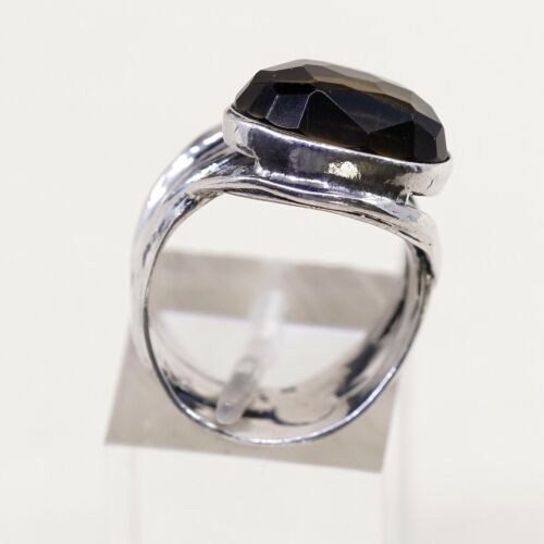 Sz 6, Vtg Sterling Silver Handmade Ring, 925 Silver Wrinklly Band W Smoky topaz