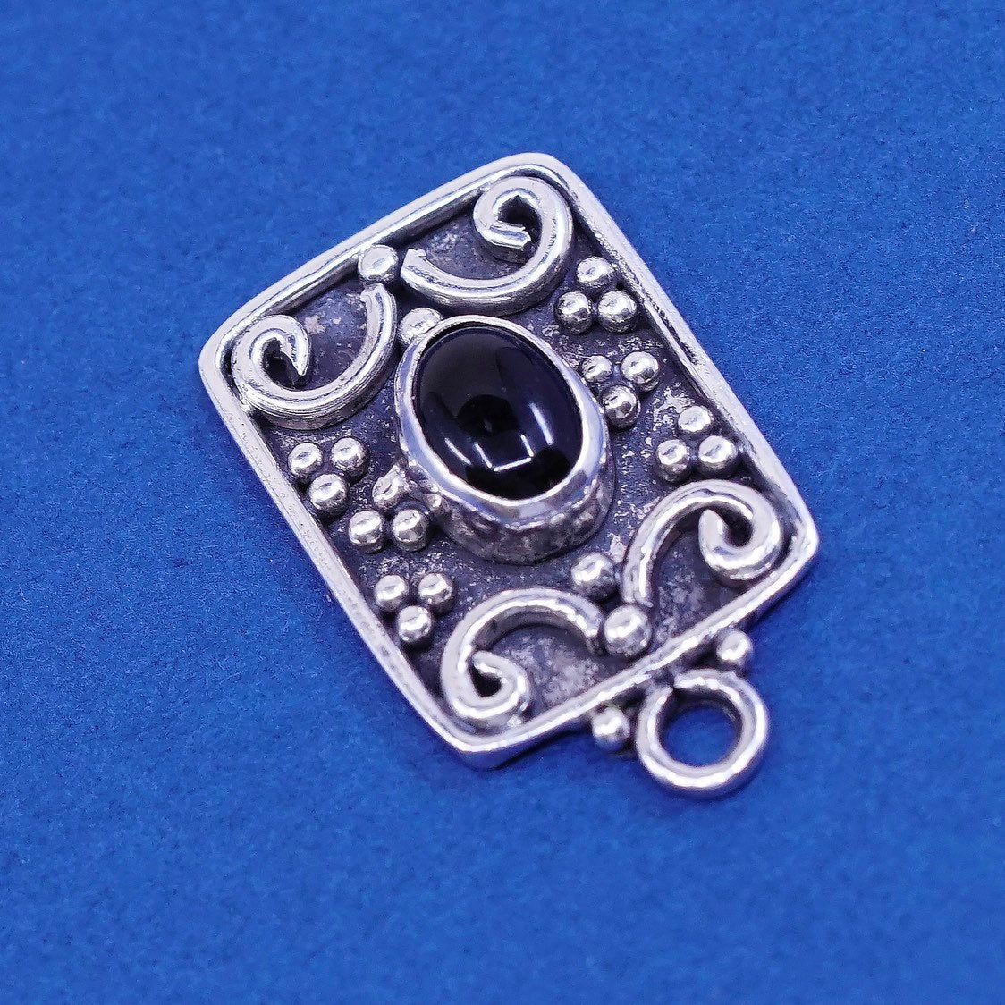 vtg Mexico ATI Sterling silver handmade pendant, 925 w/ oval obsidian