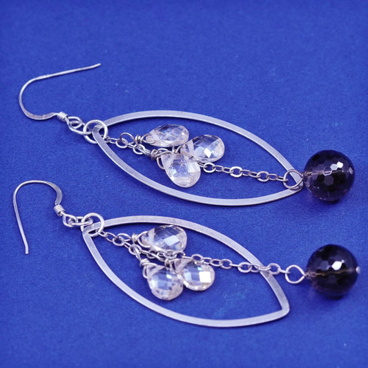 Vintage Sterling Silver long Earrings. 925 long Marquise shaped dangle crystal
