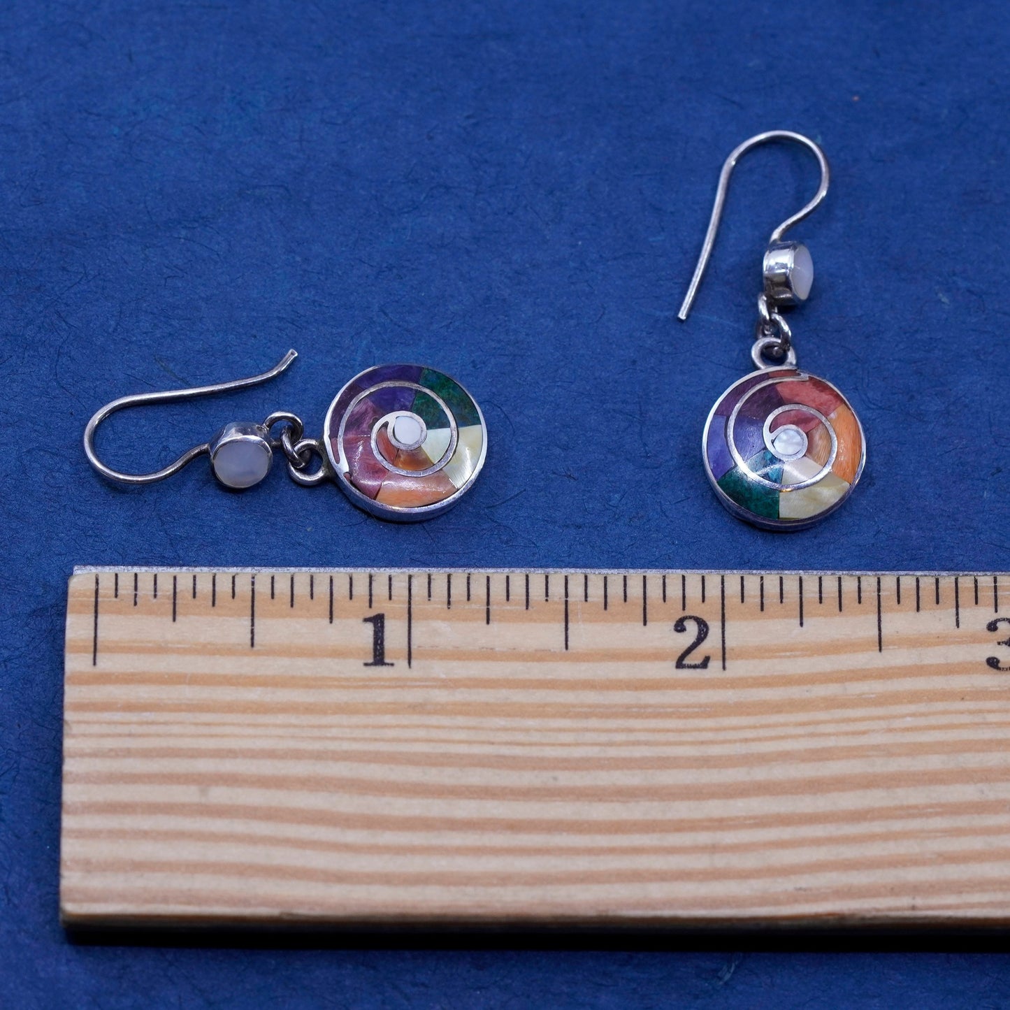 Sterling 950 silver earrings, Peruvian Inca silver turquoise, mother of pearl