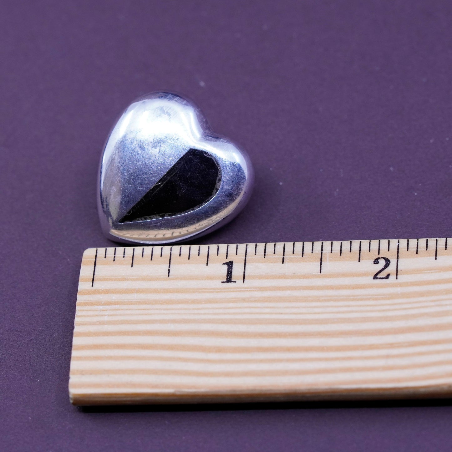 mexico Sterling silver earrings, studs, huge 925 heart studs with black onyx