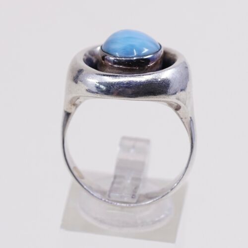 Sz 9.25, Vtg Sterling Silver Handmade Ring, 925 Silver Ring W/ Larimar, Signed