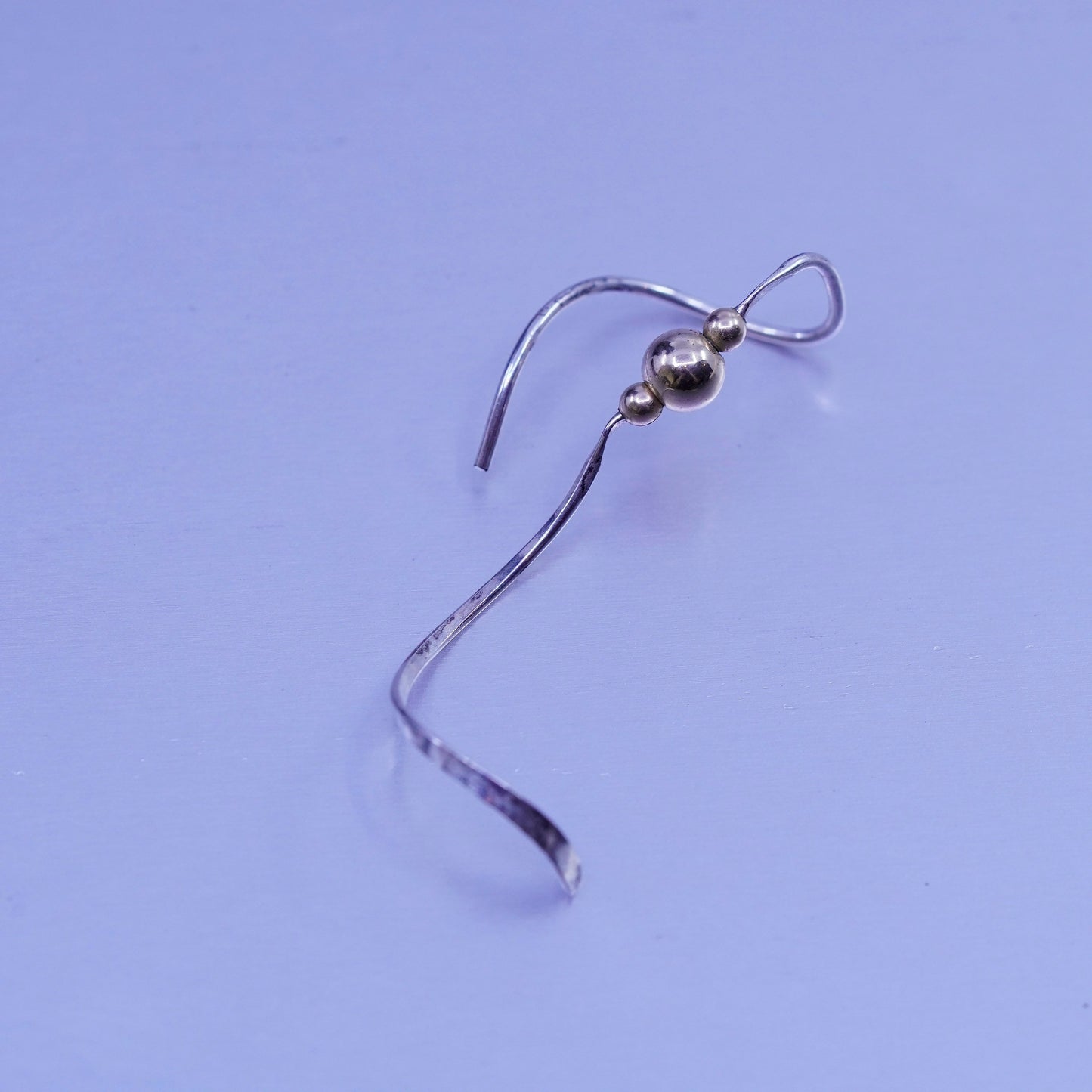 Vintage Sterling 925 silver handmade twisted earrings drop with 14K gold beads