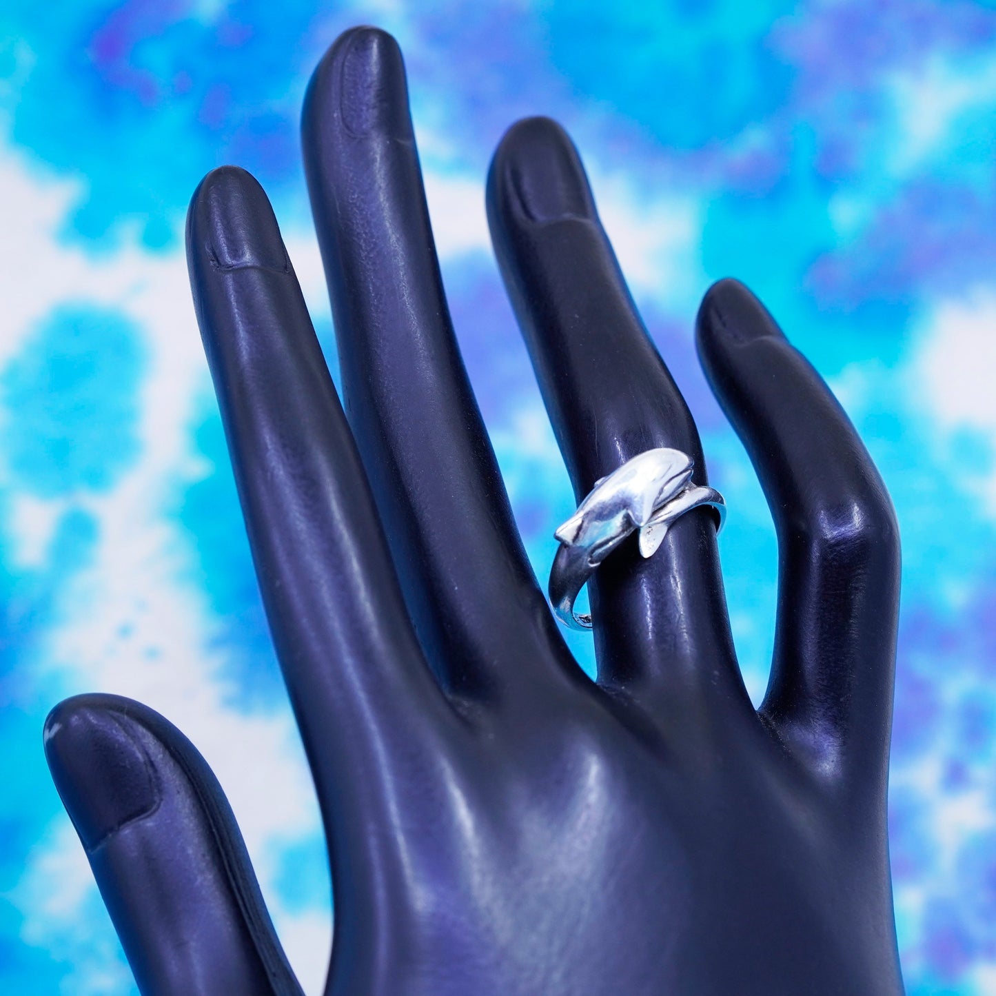 Size 5, vintage sterling silver handmade ring, 925 blue whale band