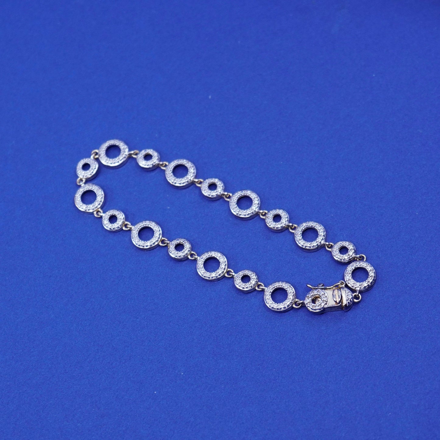 7”, vintage vermeil gold over sterling silver tennis bracelet, 925 circle chain