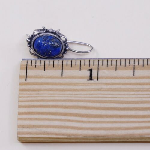 Vtg M 925 Sterling Silver Handmade Earrings W/ Lapis Lazuli N Bead Bali Detail