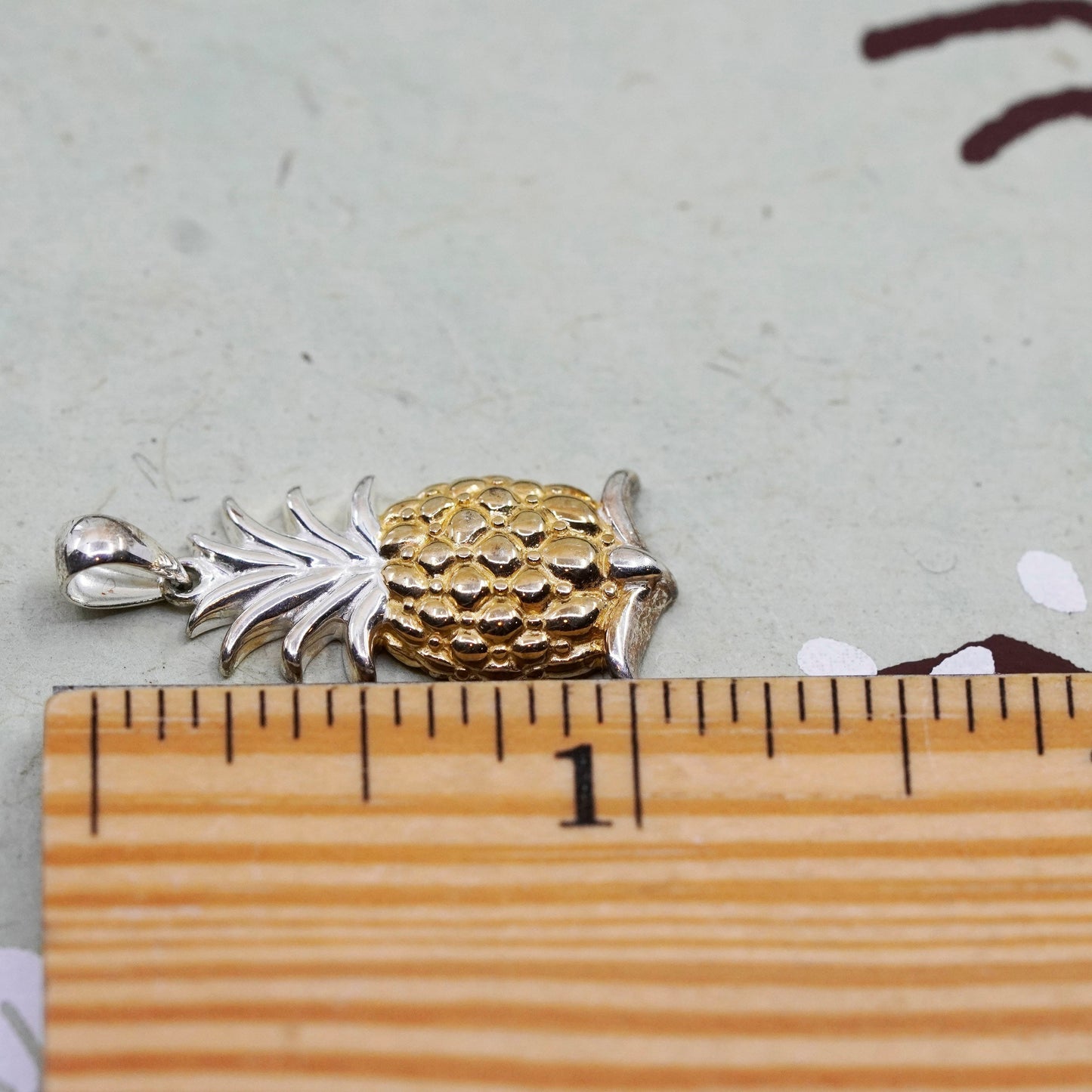 Vintage two tone Solvar handmade Sterling 925 silver pineapple pendant
