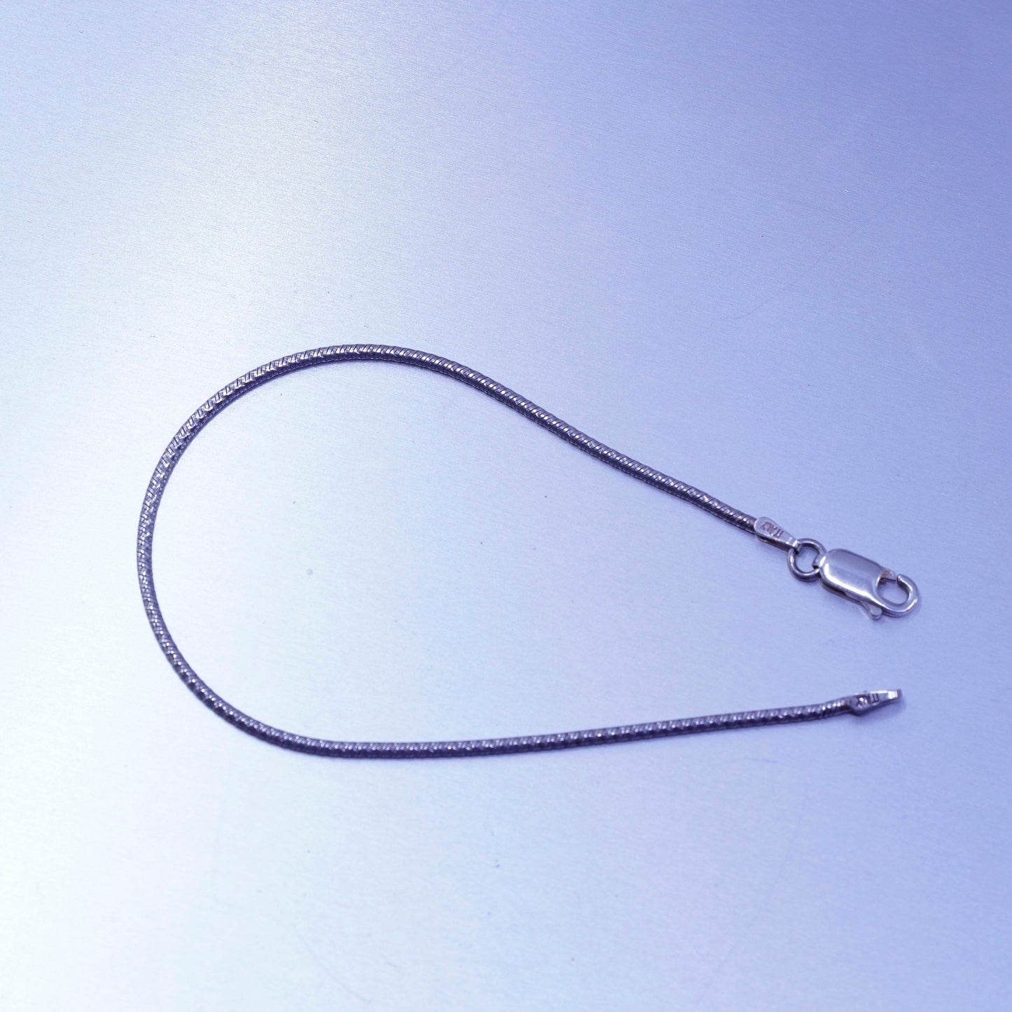 7.25”, 1mm, Sterling 925 silver handmade bracelet, textured snake link chain