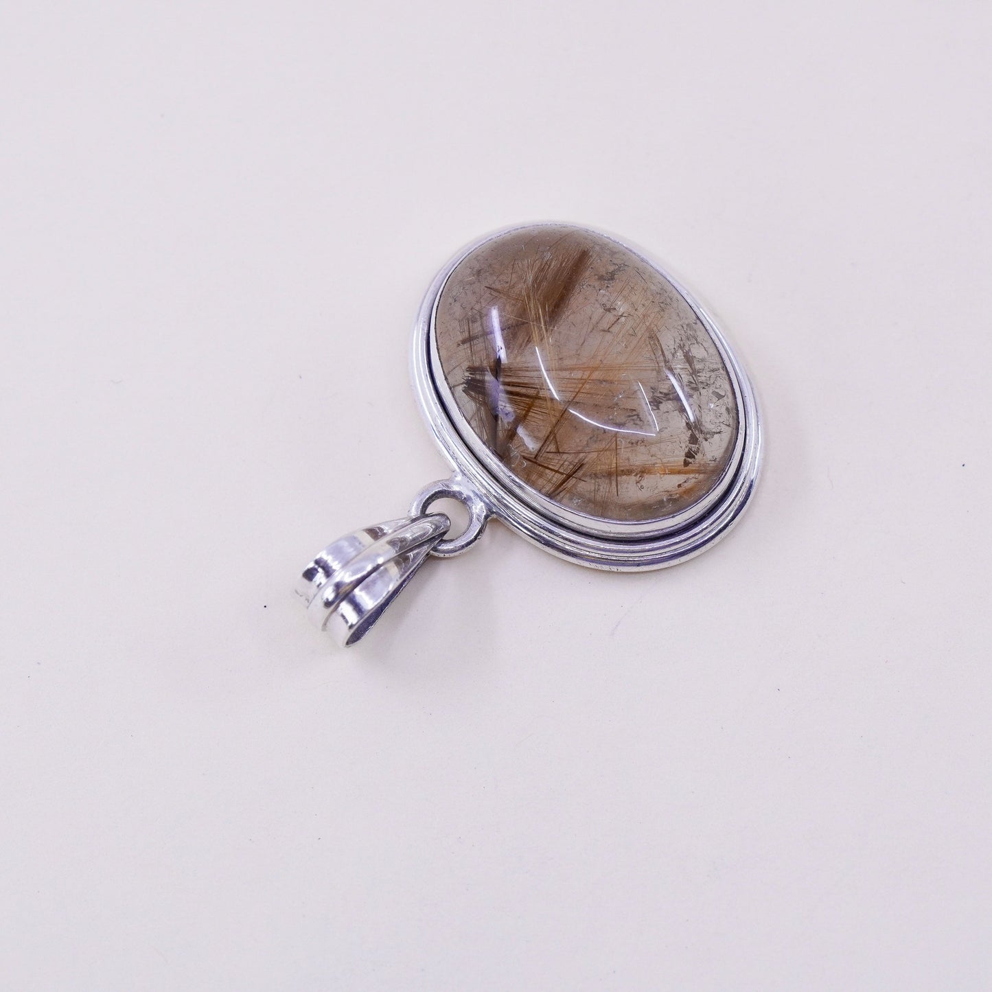 Vintage handmade sterling 925 silver charm pendant with rutilated quartz