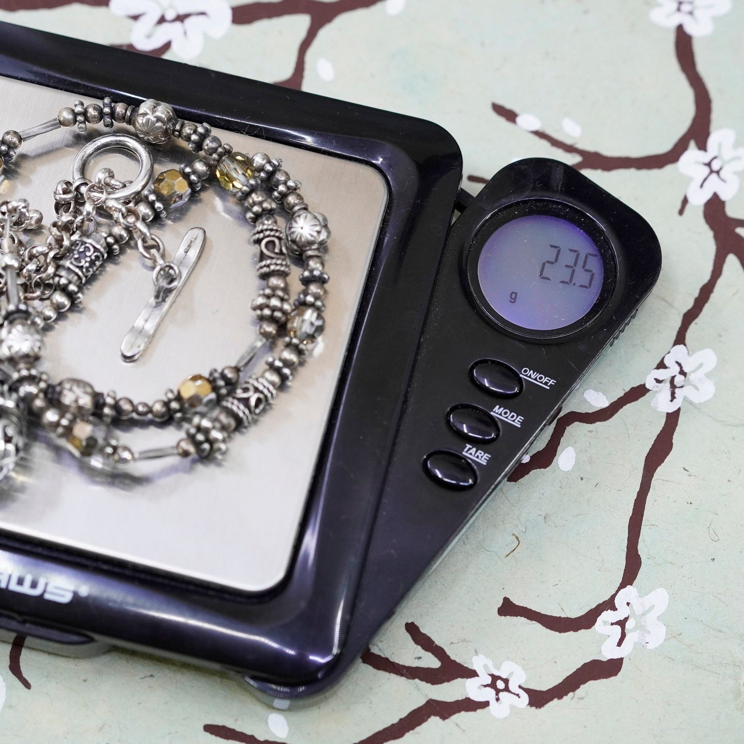 20”, sterling 925 silver handmade bead chain necklace w/ filigree prayer locket