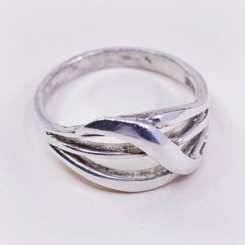 Sz 7.25, Vtg Sterling Silver Handmade Ring 925 Band Entwined Wavy, Stamped 925