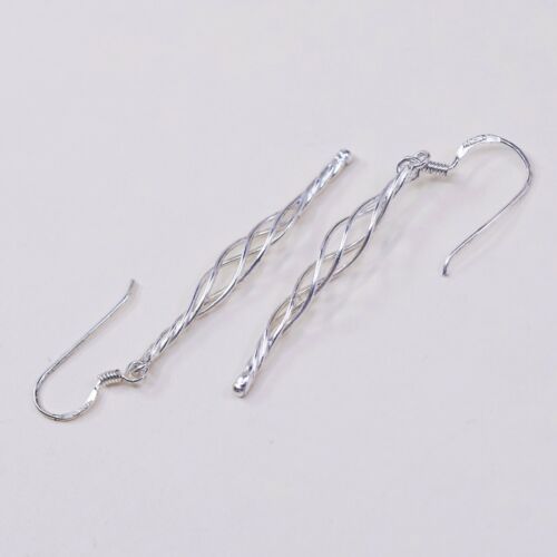 Vtg 925 Sterling Silver Handmade Twisted Dangle Earrings, Stamped 925