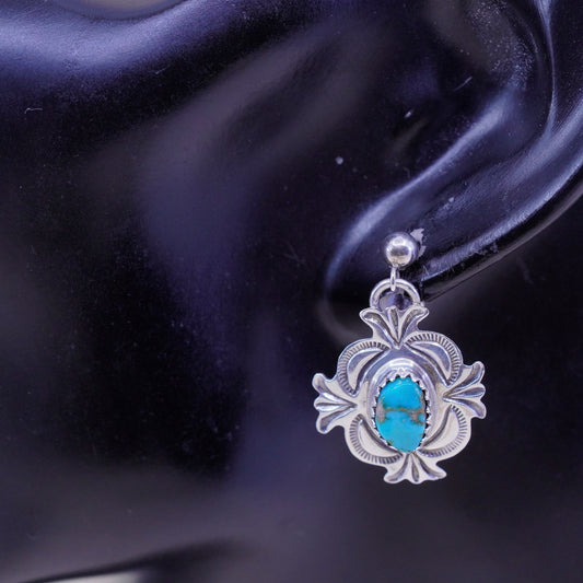 Native American alex sanchez handmade earrings. Navajo Sterling 925 silver dangles with turquoise, stamped Alex Sanchez sterling