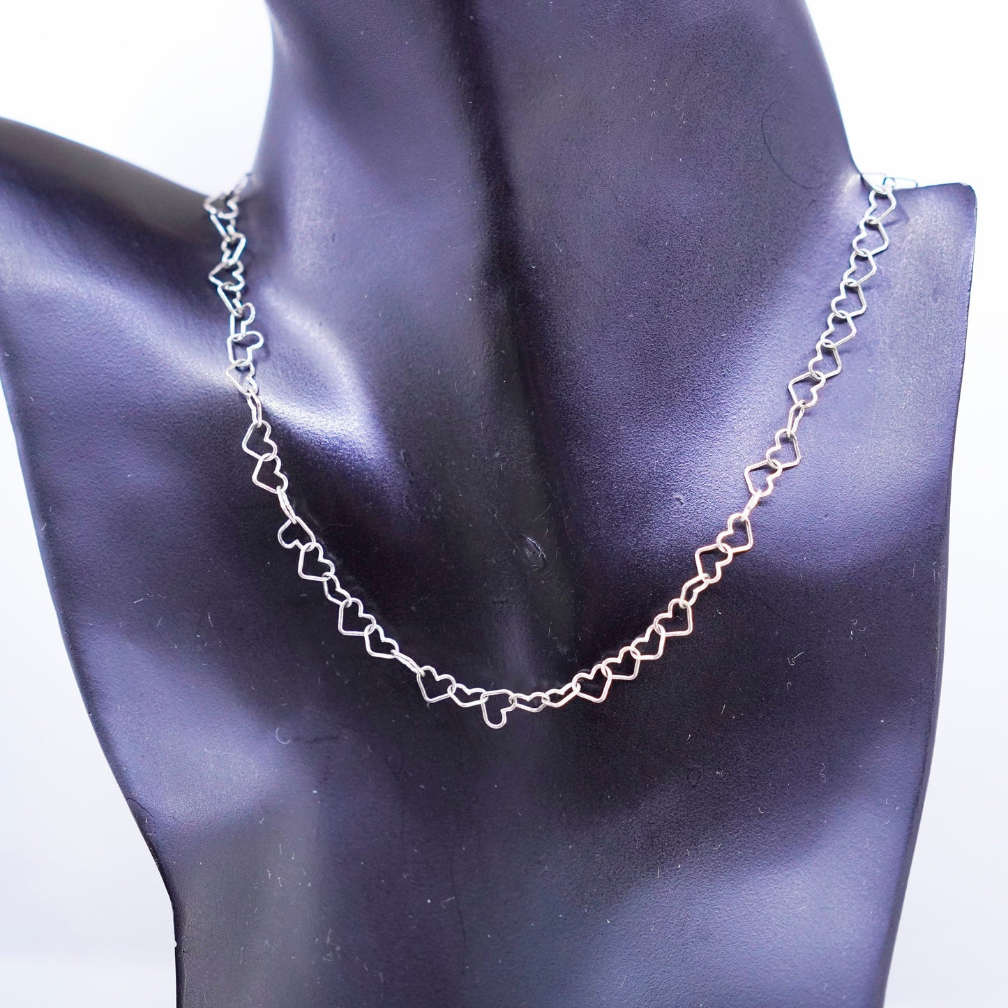 16” 7mm, vintage Italy Sterling 925 silver heart link chain necklace