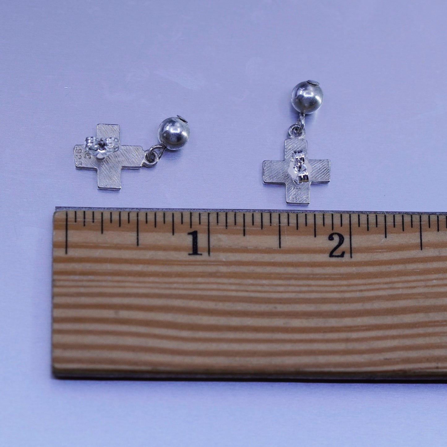 Vintage Sterling 925 silver handmade earrings, cross studs with beads