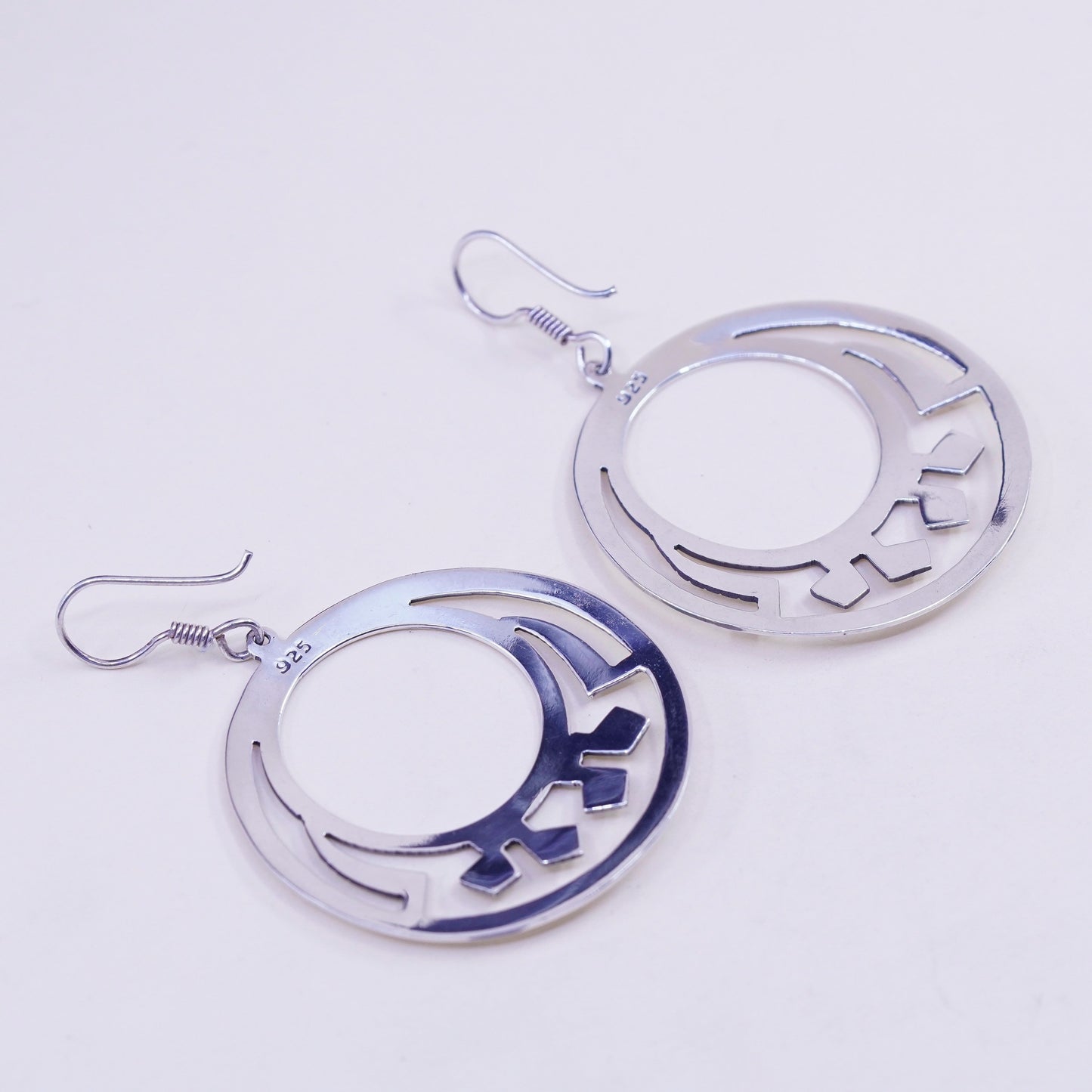 Vintage Sterling silver handmade earrings, 925 filigree circle disc