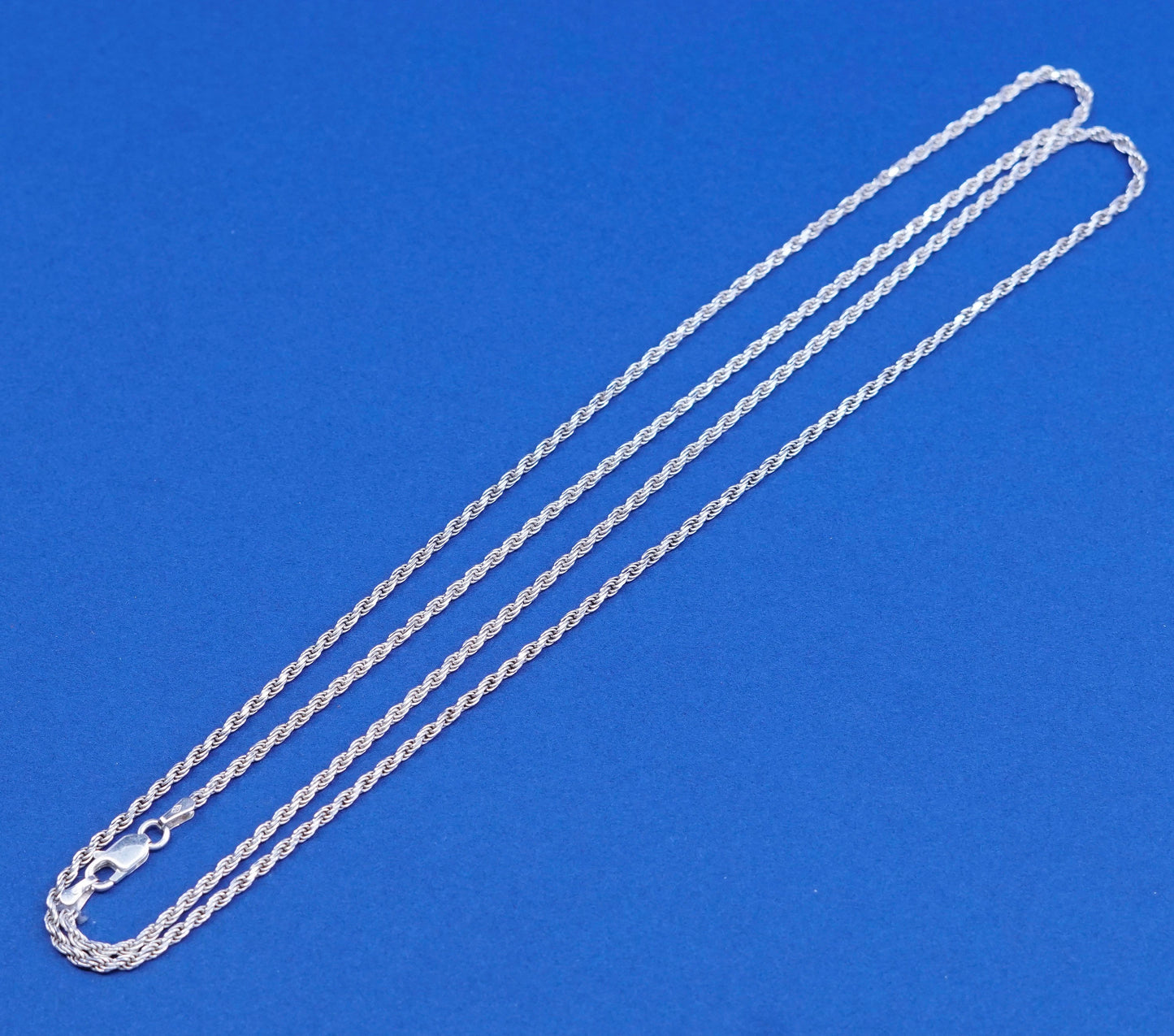 30”, 2mm, vintage Sterling silver handmade necklace, 925 diamond rope chain