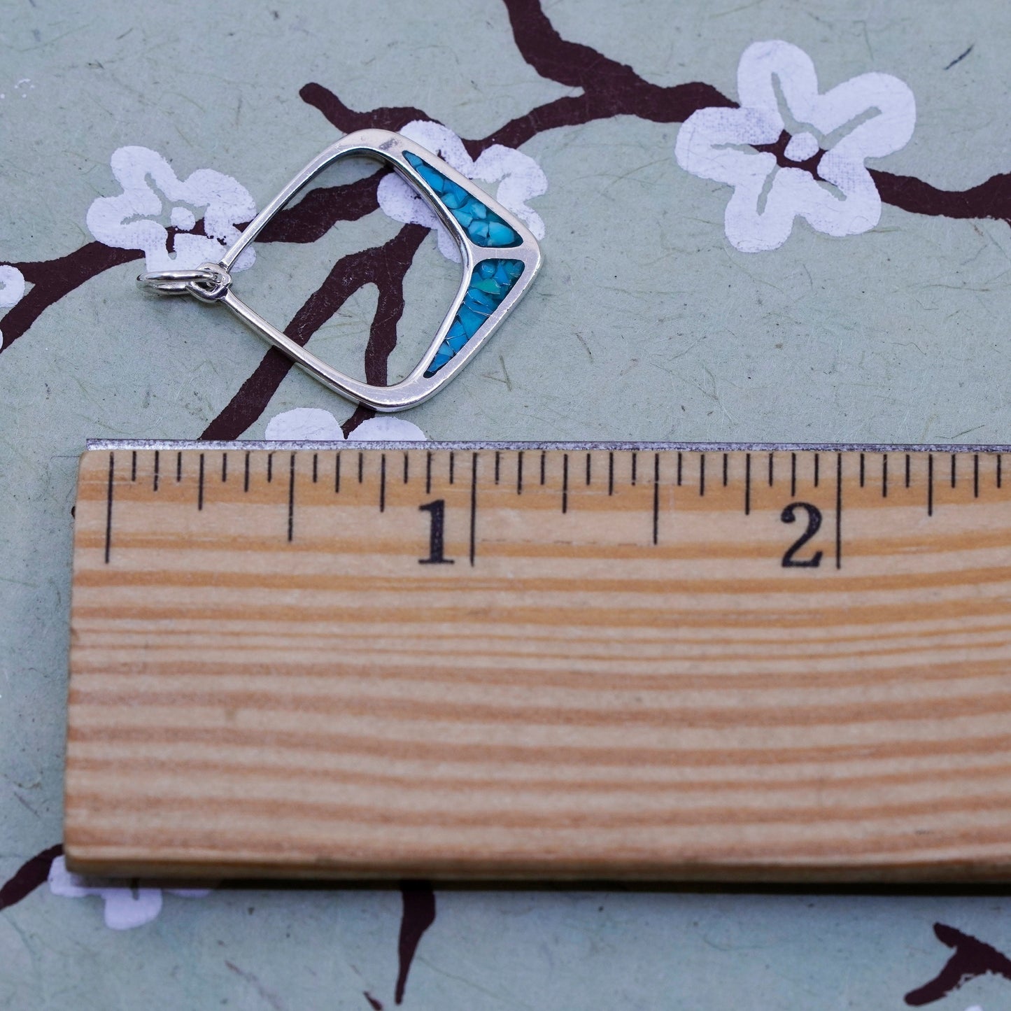 Vintage Sterling 925 silver handmade pendant with square turquoise