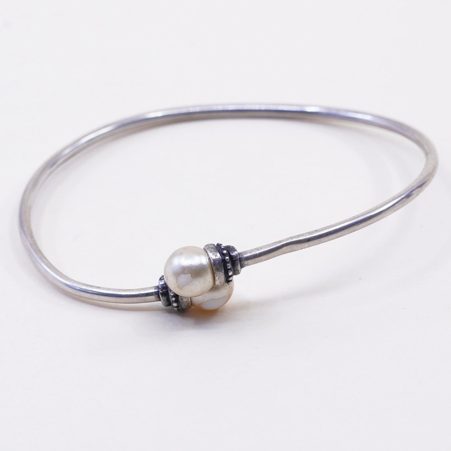 7”, sterling silver contemporary handmade bracelet, 925 wrap cuff faux pearl