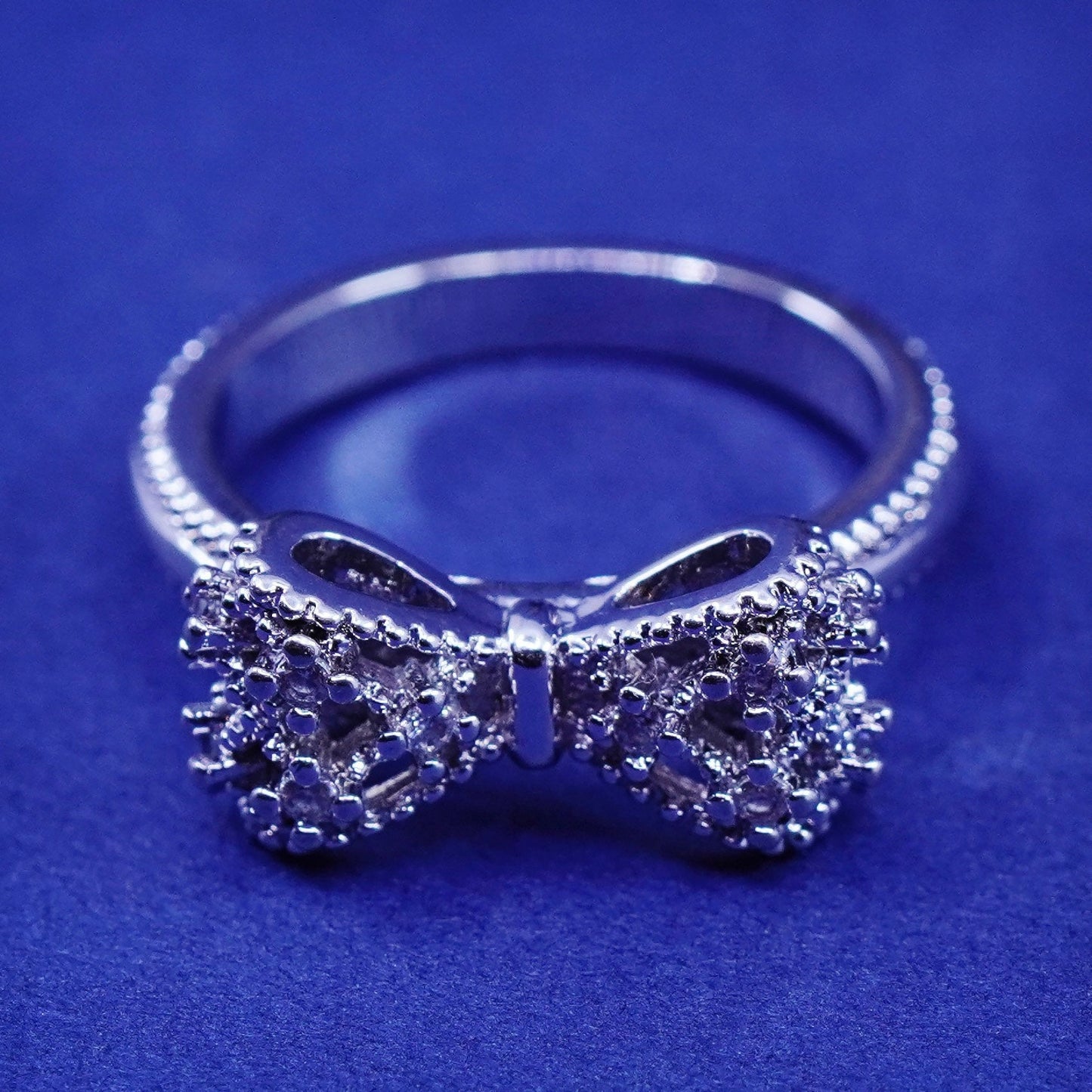 Size 4.5, vintage Sterling silver handmade ring, 925 bow tie ribbon ring w/ cz