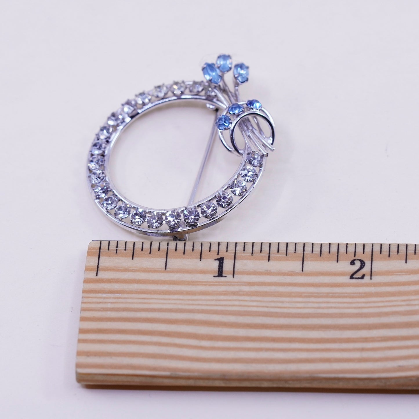 CA vintage Sterling silver handmade brooch, 925 circle pin with Rhinestone