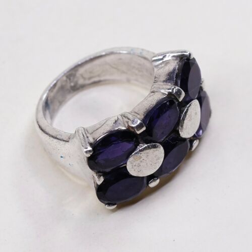 Sz 6.5, Sterling Silver handmade Ring, 925 Silver Ring W/ amethyst, stamped 925
