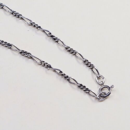 16” Vtg Handmade Sterling 925 Silver Necklace Figaro Chain W/ Maple Leaf Pendent