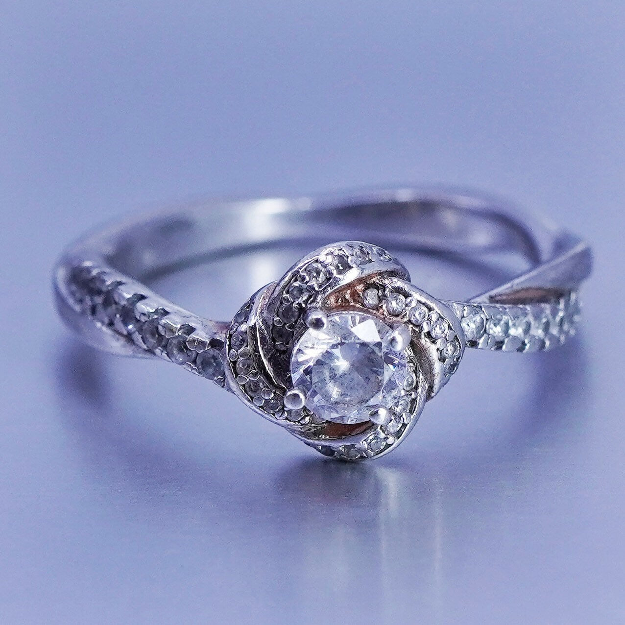 Size 7, vintage Sterling 925 silver handmade engagement ring with Cz