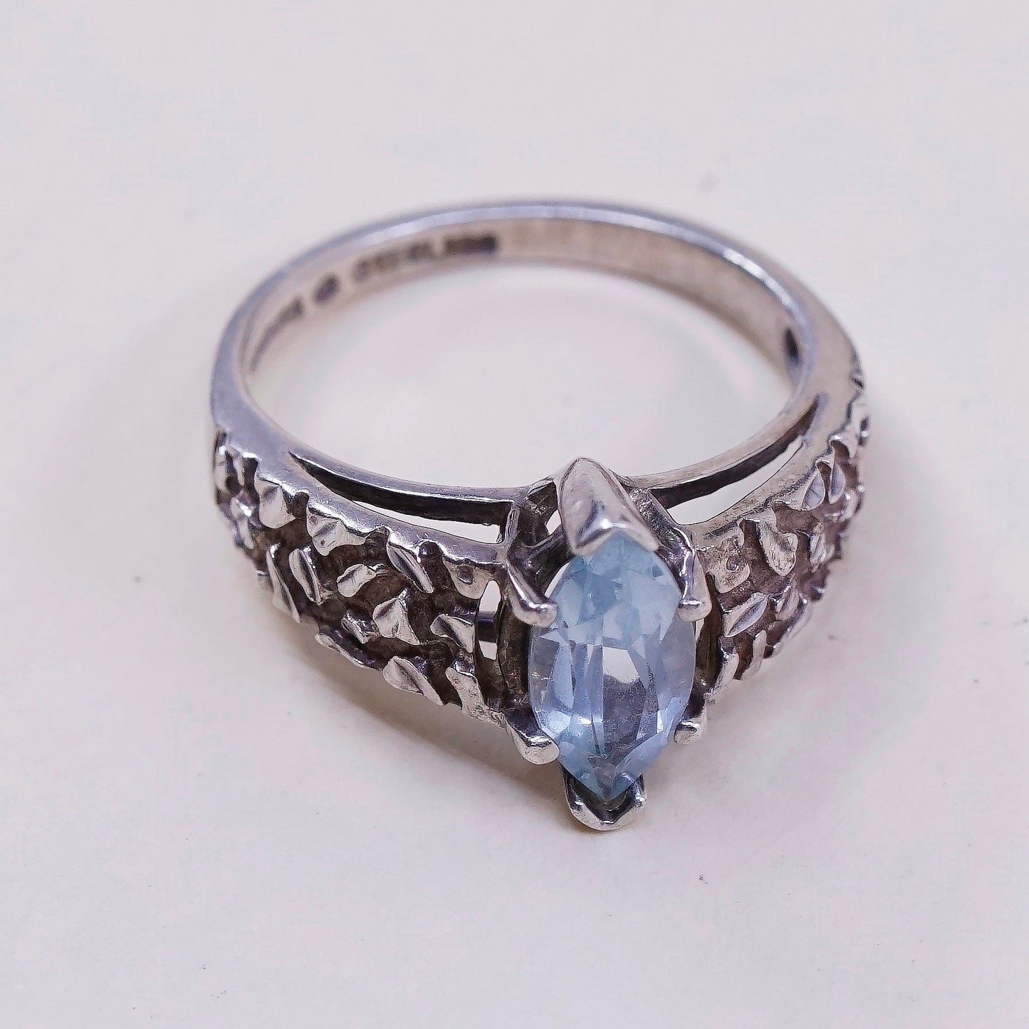 sz 6, VTG Karana Sterling silver statement engagement ring w/ blue topaz