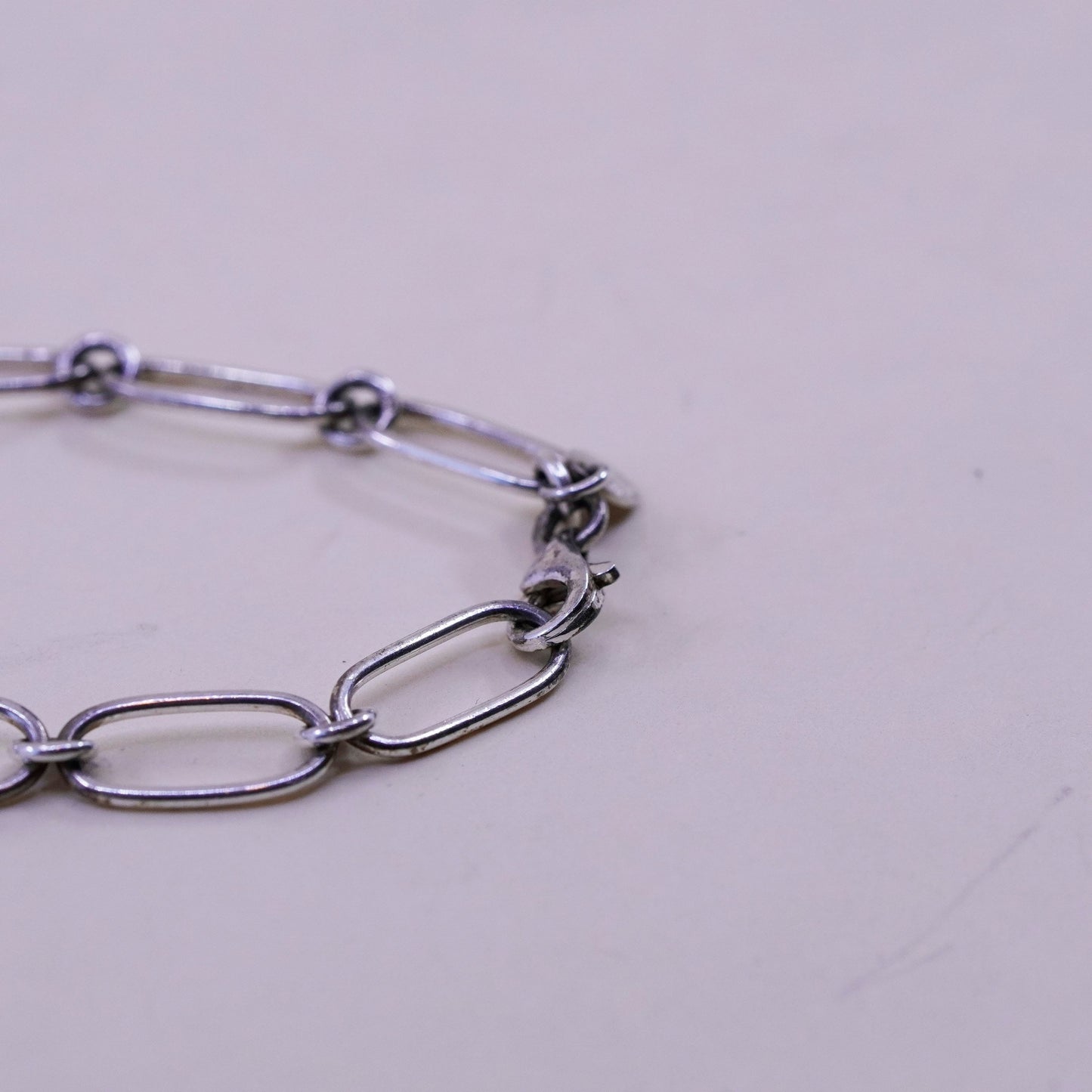 8.25”, Vintage sterling silver handmade bracelet, 925 oval chain sandal charm
