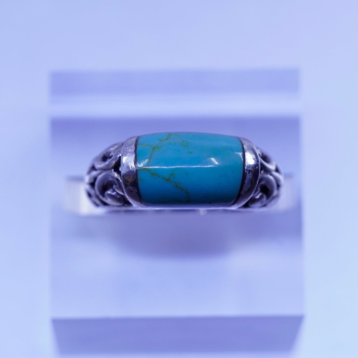 Size 7.25, southwestern Sterling 925 silver handmade filigree ring turquoise