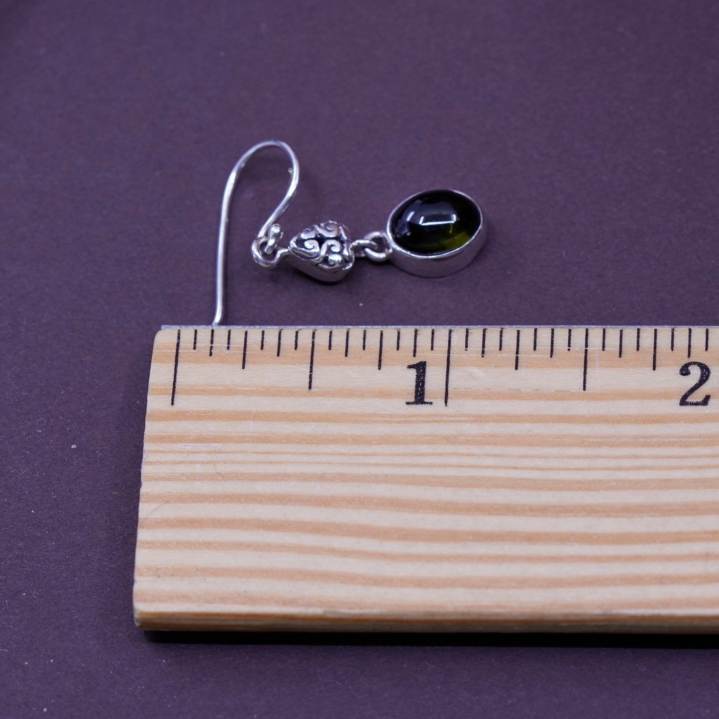 Vintage Sterling 925 silver handmade earrings with oval garnet, dangle