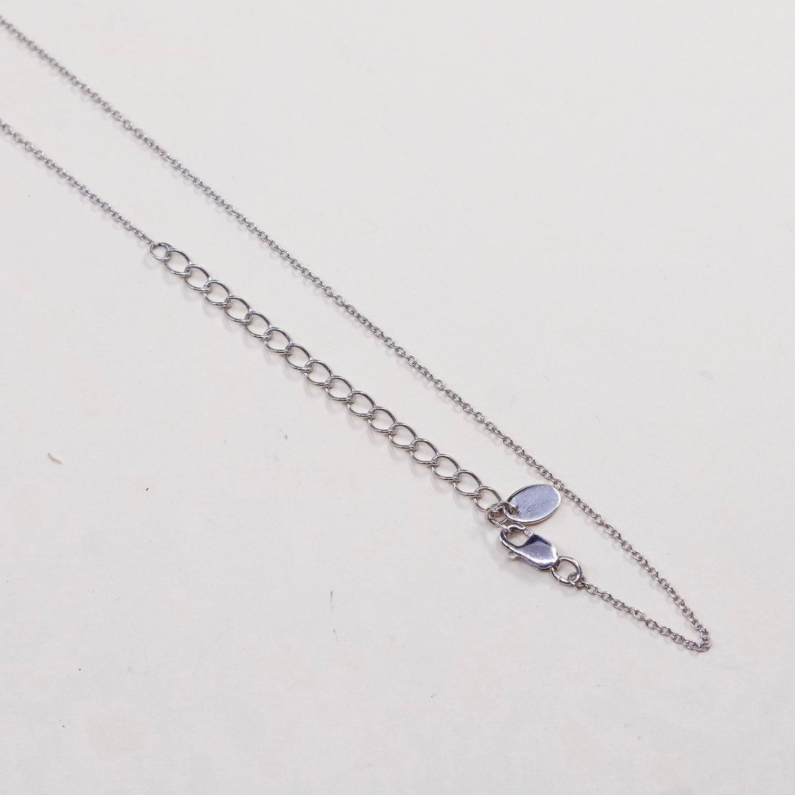 16+2”, vtg Sterling silver necklace 925 circle chain w/ circle pendant N Cz