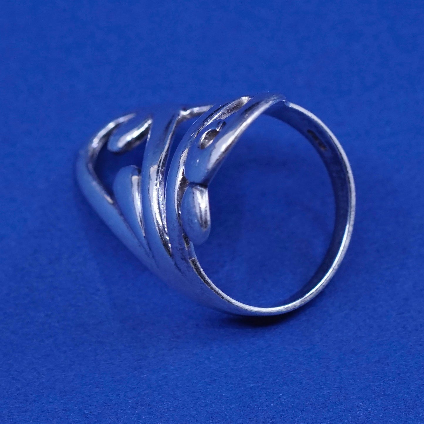 Size 7, vintage Sterling silver handmade ring, 925 wide swirly band