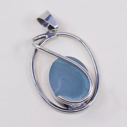 Vtg Mexico Sterling 925 Silver Slide Pendant W/ Oval Turquoise, Stamped 925