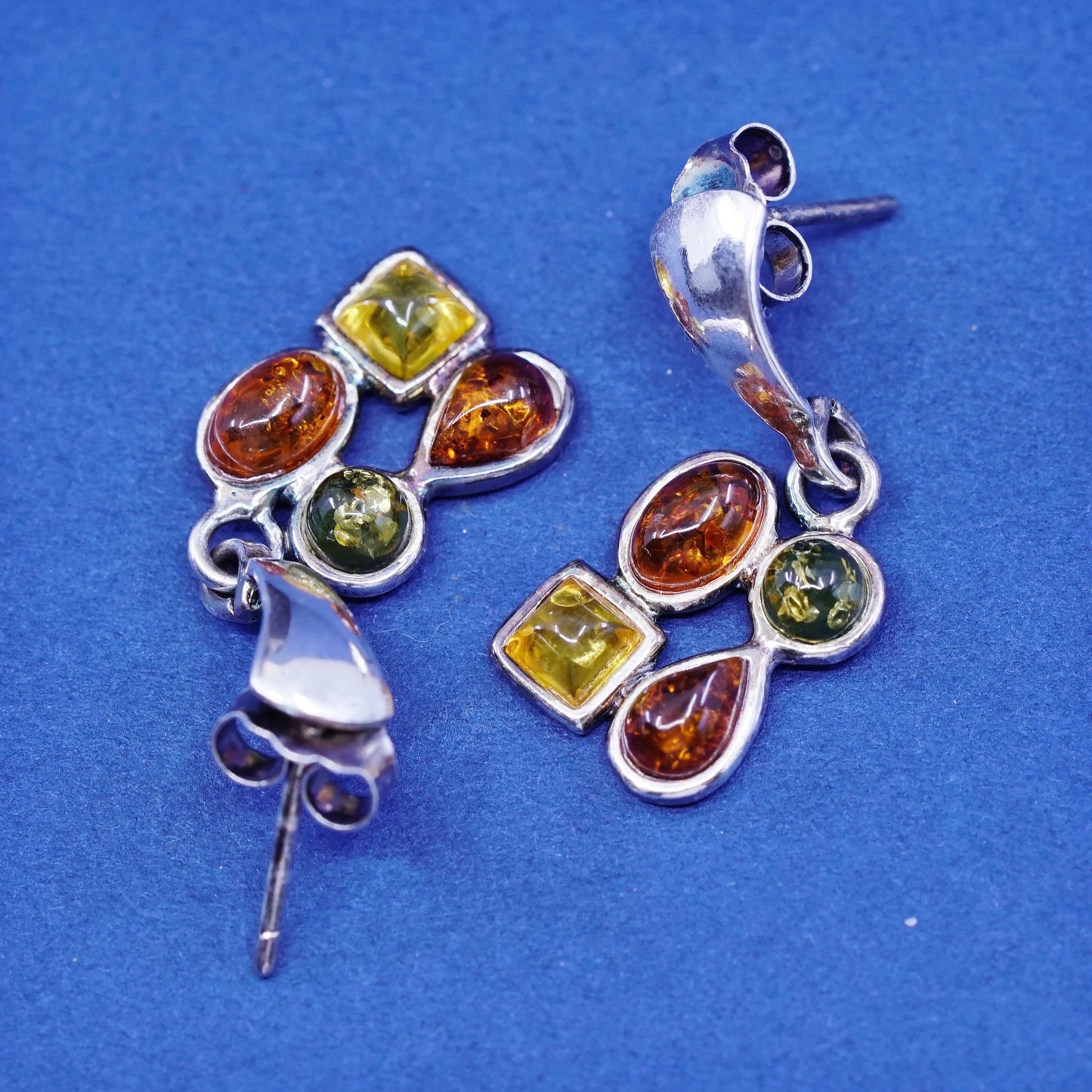 Vintage sterling 925 silver handmade earrings with amber