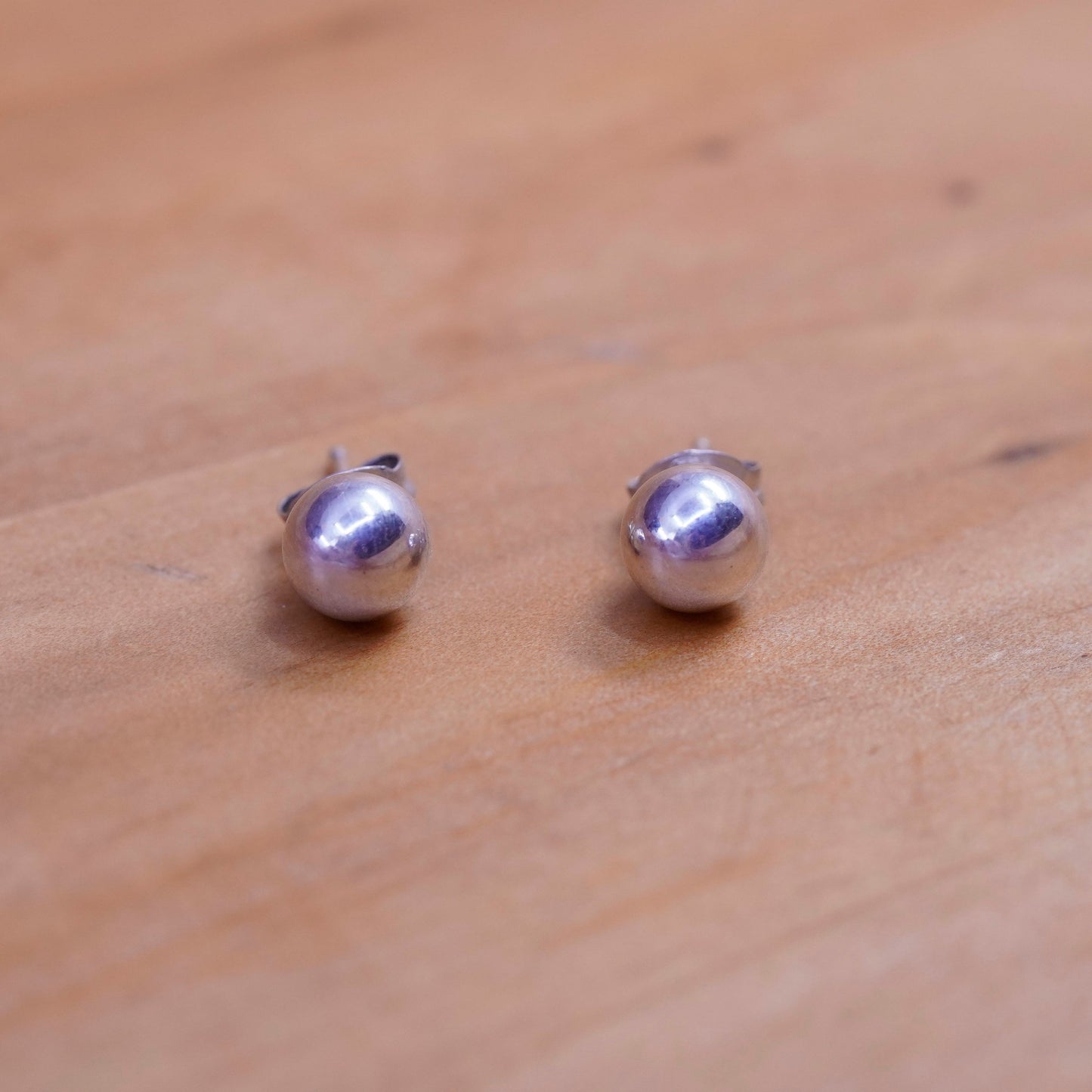 5mm, Vintage Sterling silver beads studs, 925 earrings