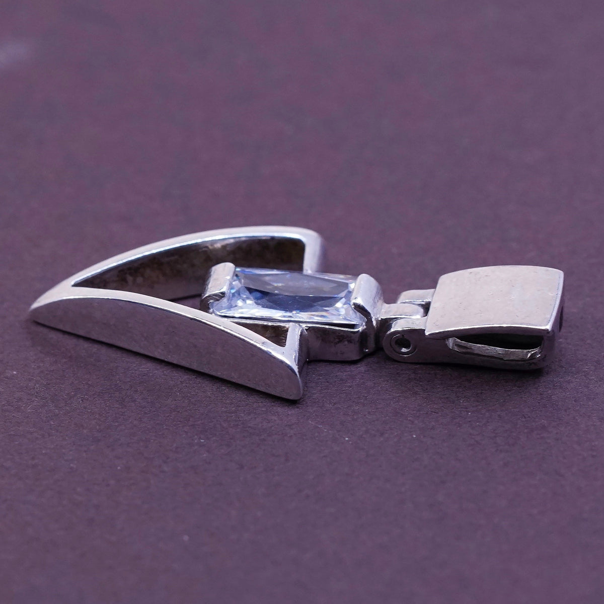 Vintage sterling silver handmade pendant, 925 triangular arrow w/ cz