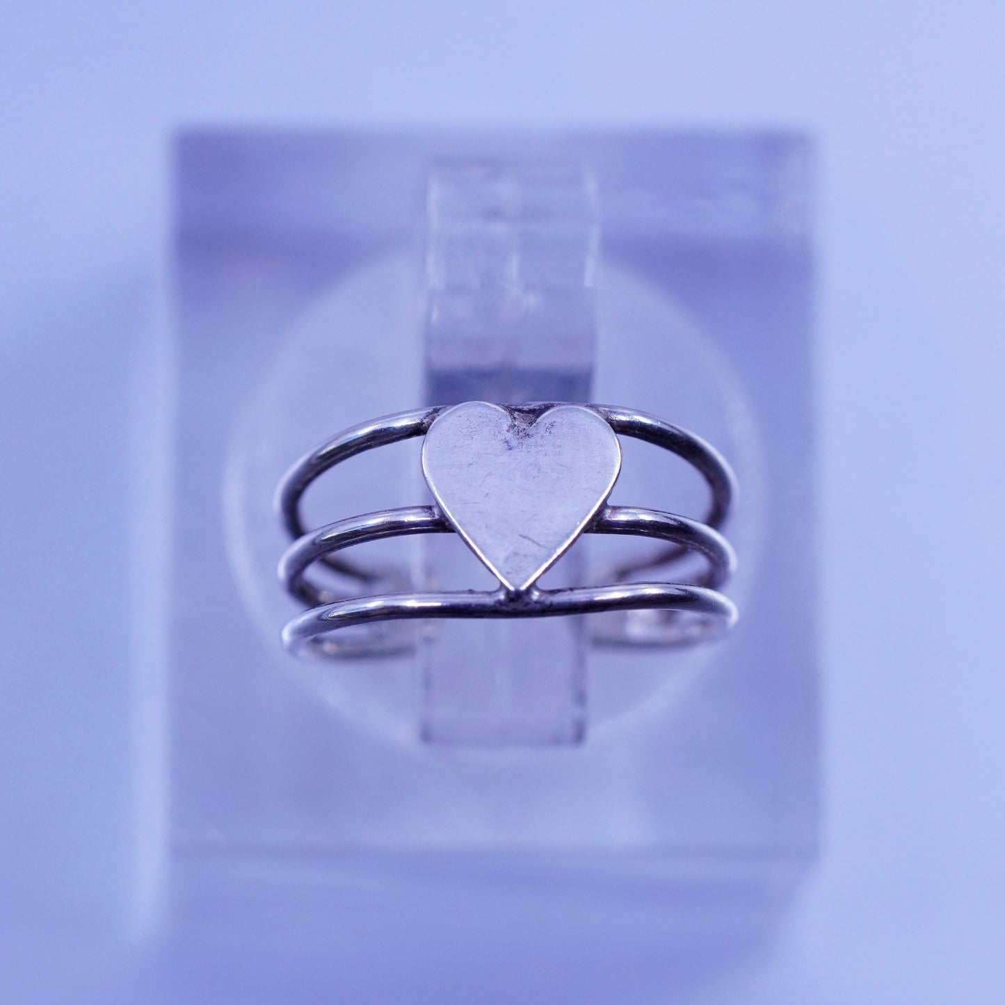 Size 1, southwestern Sterling 925 silver handmade pinky toe heart ring, band